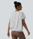 Round Neck Short Sleeve Ruched Cool Touch Yoga Sports Top-UPF50+ - Nimbus Cloud
