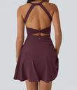 SoftlyZero™ Airy Backless Twisted Flare Low Support Dance Active Dress-Longer Length-Easy Peezy Edition A-D Cups - Fig