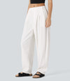 Mid Rise Pocket Barrel Leg Baggy Work Pants - White