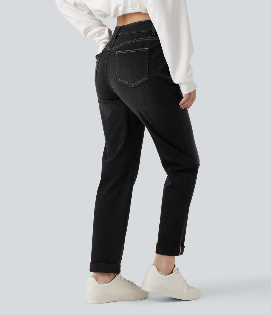 Halara Flex™ High Waisted Rolled Hem Casual Slim Jeans with Pockets - Phantom Denim