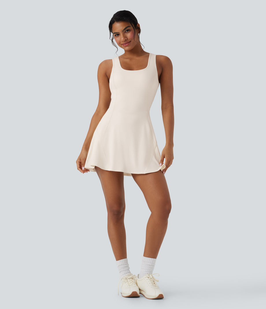 SoftlyZero™ Airy U Neck 2-in-1 Pocket Mini Cool Touch Dance Active Dress-Easy Peezy - Egret