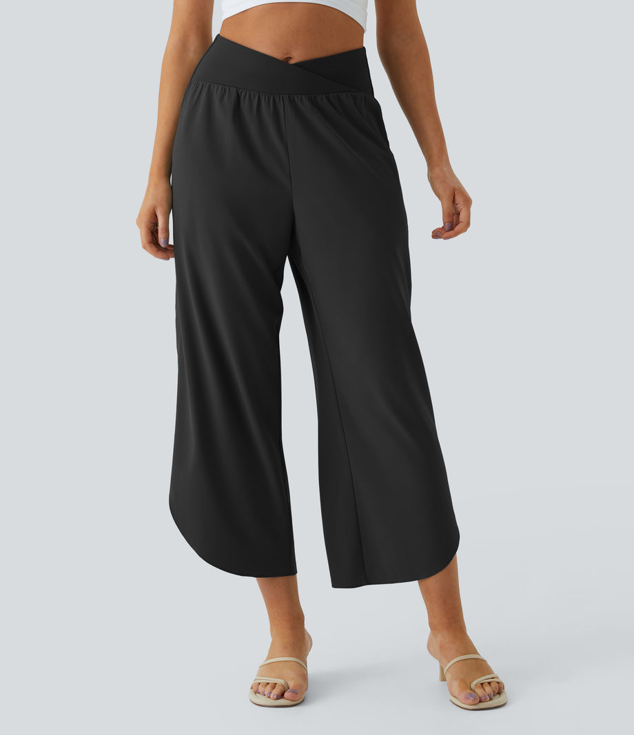 Breezeful™ High Waisted Crossover Quick Dry Resort Pants with Pockets - Black