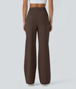 DayStretch High Waisted Pockets Straight Leg Casual Pants - Chocolate Martini