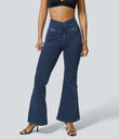 Halara Flex™ High Waisted Crossover Pocket Washed Casual Jeans - Washed Denim Navy Blue