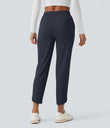 Mid Rise Drawstring Curved Hem Quick Dry Golf Tapered Pants with Pockets-UPF40+ - Dark Blue