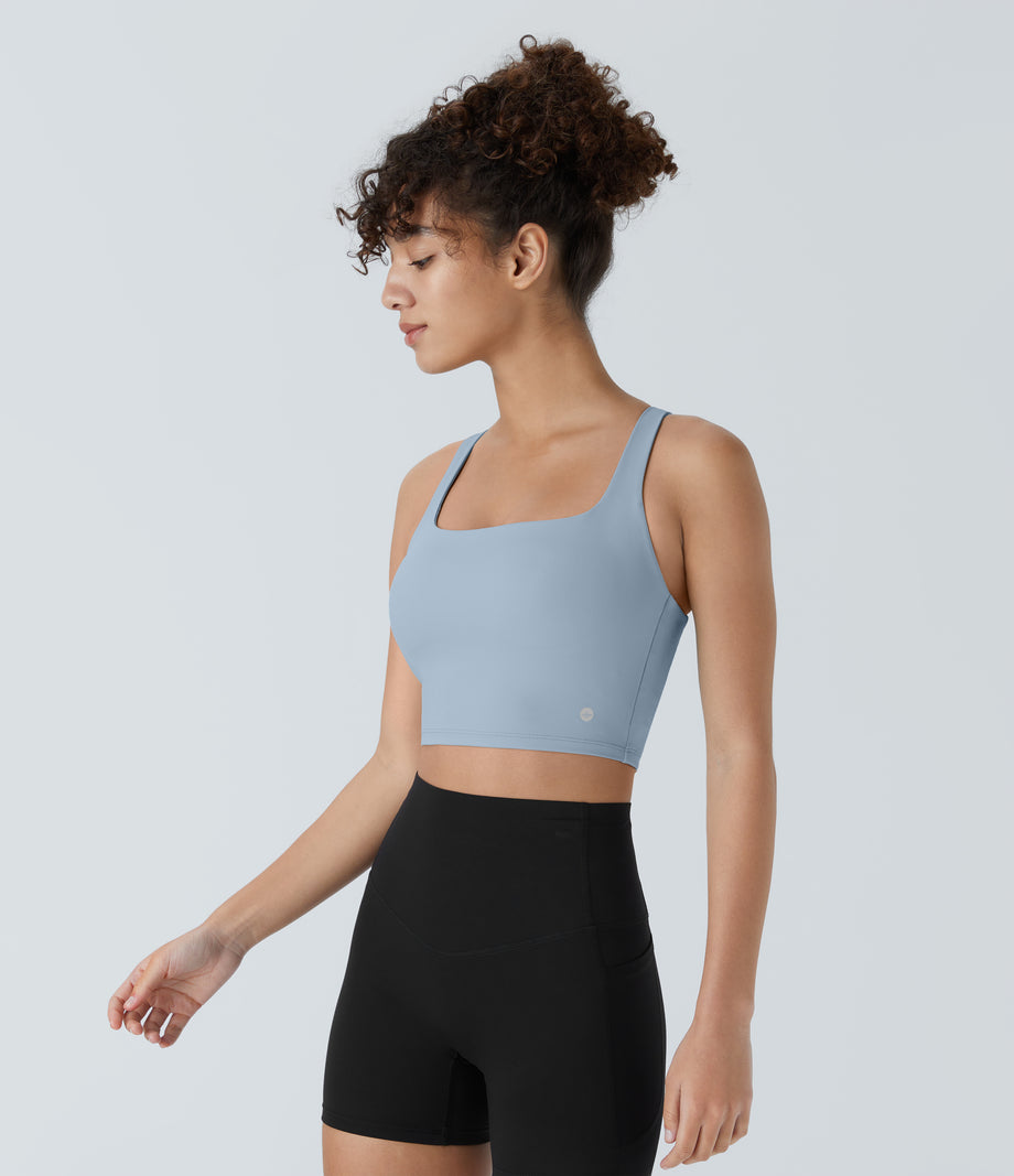 SoftlyZero™ Airy Square Neck Backless Crisscross Cropped Cool Touch Yoga Tank Top-UPF50+ - Baby Blue