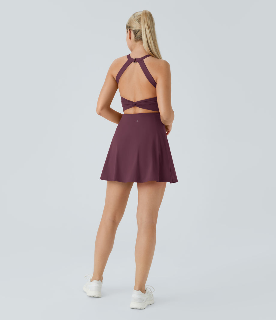 Backless Twisted Active Dress - Fig