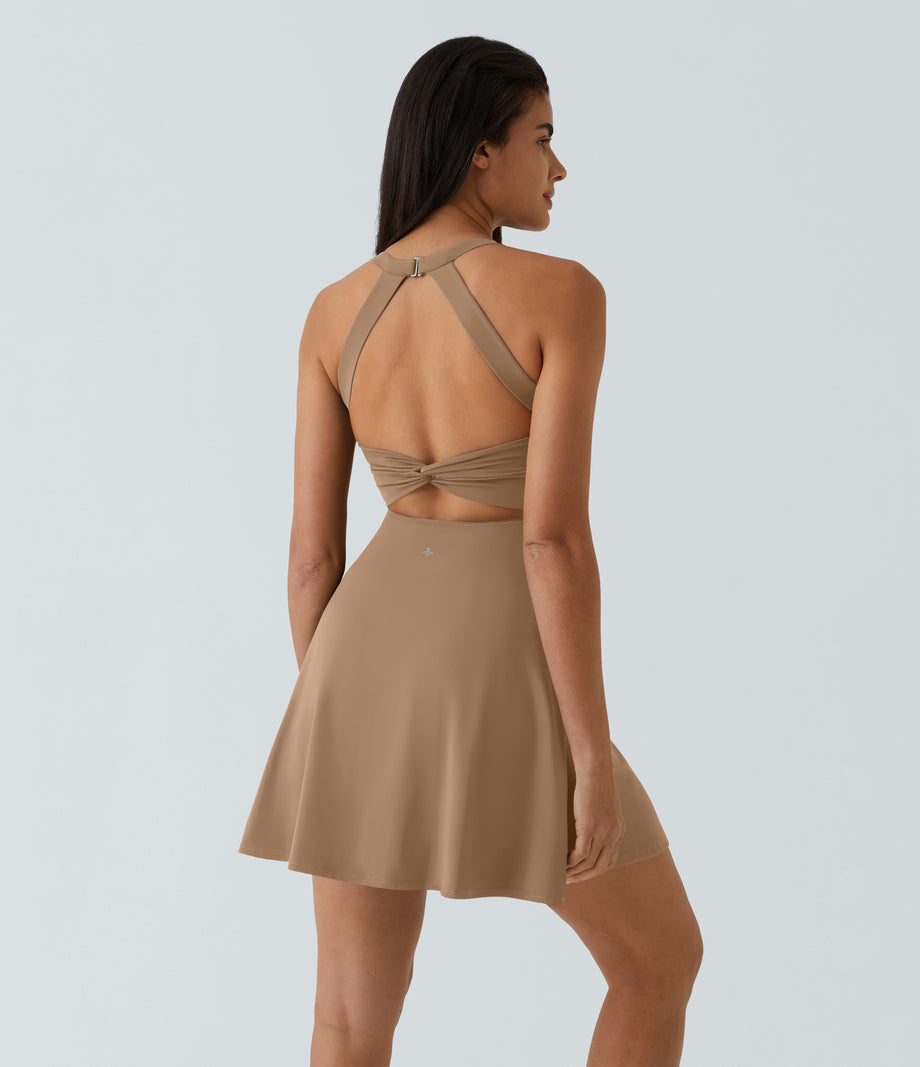 SoftlyZero™ Airy Backless Twisted Flare Low Support Dance Active Dress-Longer Length-Easy Peezy Edition A-D Cups - Tanzine