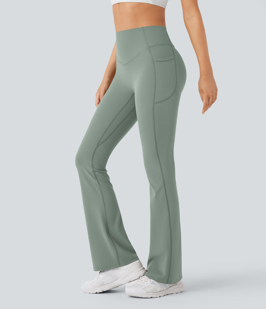 Halara UltraSculpt™ High Waisted Scrunch Butt Lifting Tummy Control Pocket Shaping Yoga Bootcut Leggings - Iceberg Green