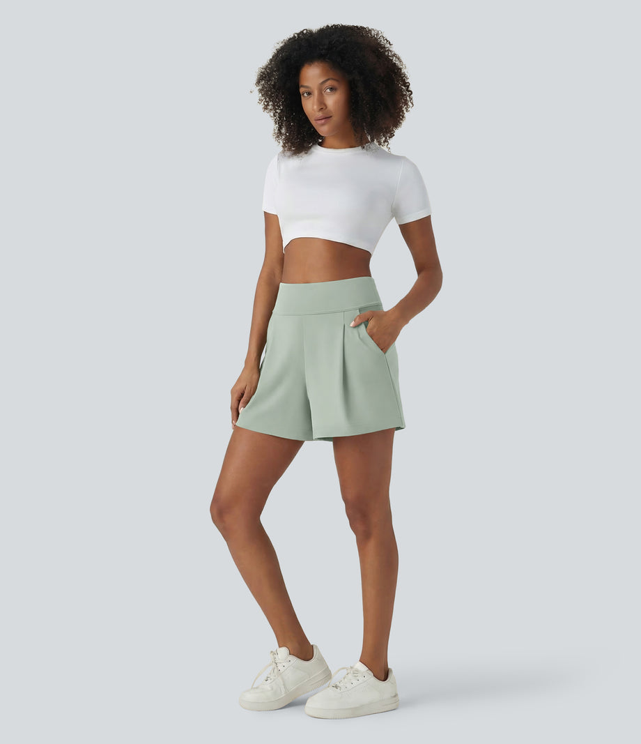 DayStretch High Waisted Work Baggy Shorts 4'' with Pockets - Sea Foam