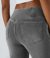 Halara Flex™ High Waisted Crossover Pocket Washed Casual Flare Jeans - Black Iron Gray Denim