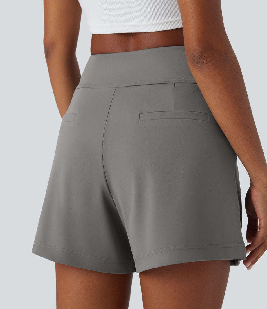 DayStretch High Waisted Work Baggy Shorts 4'' with Pockets - Silent Storm