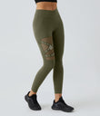 DayStretch High Waisted Crossover Contrast Mesh Decorative Buckle Yoga Leggings - Forest Night
