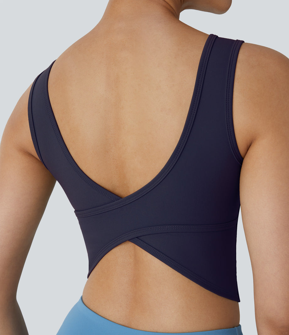 U Neck Crossover Barre Ballet Dance Tank Top A-D Cups - Evening Blue
