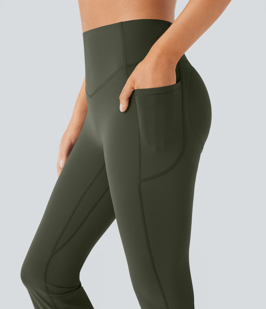 Halara UltraSculpt™ High Waisted Scrunch Butt Lifting Tummy Control Pocket Shaping Yoga Bootcut Leggings - Deep Woodland Green