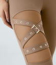 DayStretch High Waisted Crossover Contrast Mesh Decorative Buckle Yoga Leggings - Burro