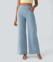 Halara Flex™ High Waisted Pockets Wide Leg Loose Work Jeans - Denim Cyan Blue