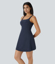 SoftlyZero™ Plush Double Straps 2-Piece Pocket Slip Dance Active Dress A-D Cups - Peacoat