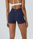 SoftlyZero™ High Waisted Crossover Plain Yoga Biker Shorts 3''-UPF50+ - Peacoat