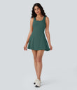SoftlyZero™ Airy U Neck 2-in-1 Pocket Mini Cool Touch Dance Active Dress - Blue Spruce