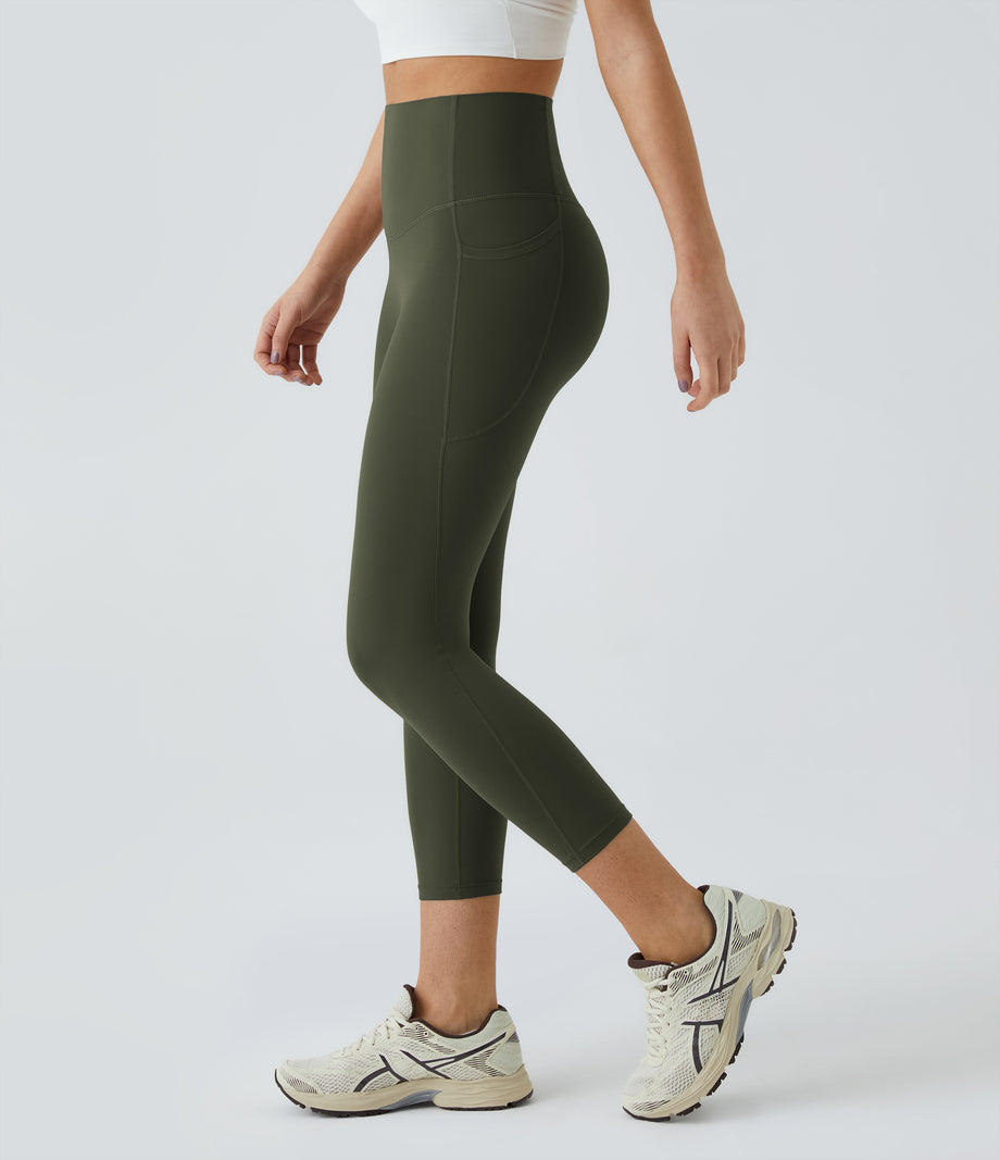 Halara UltraSculpt™ High Waisted Tummy Control Pocket Shaping Training Capri Leggings - Deep Woodland Green