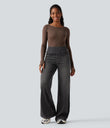 Halara Flex™ High Waisted Stripe Wide Leg Flowy Washed Casual Jeans with Pockets - Poppy Seed Denim