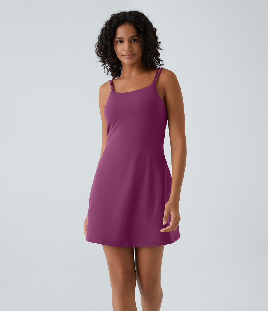 SoftlyZero™ Plush Double Straps 2-Piece Pocket Slip Dance Active Dress A-D Cups - Ume Purple