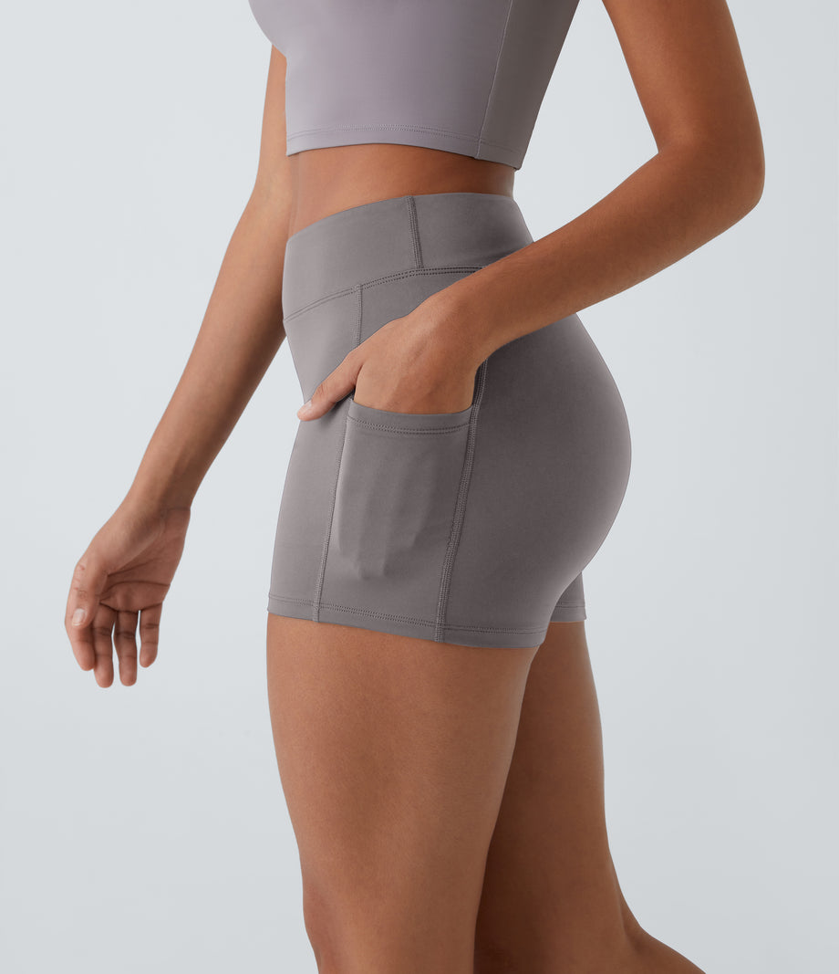 SoftlyZero™ Airy High Waisted Pocket Plain Cool Touch Yoga Shorts 3.5"-UPF50+ - Gull