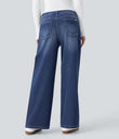 Halara Flex™ Low Rise Zipper Pockets Washed Baggy Wide Leg Casual Jeans - Paint Blue Denim