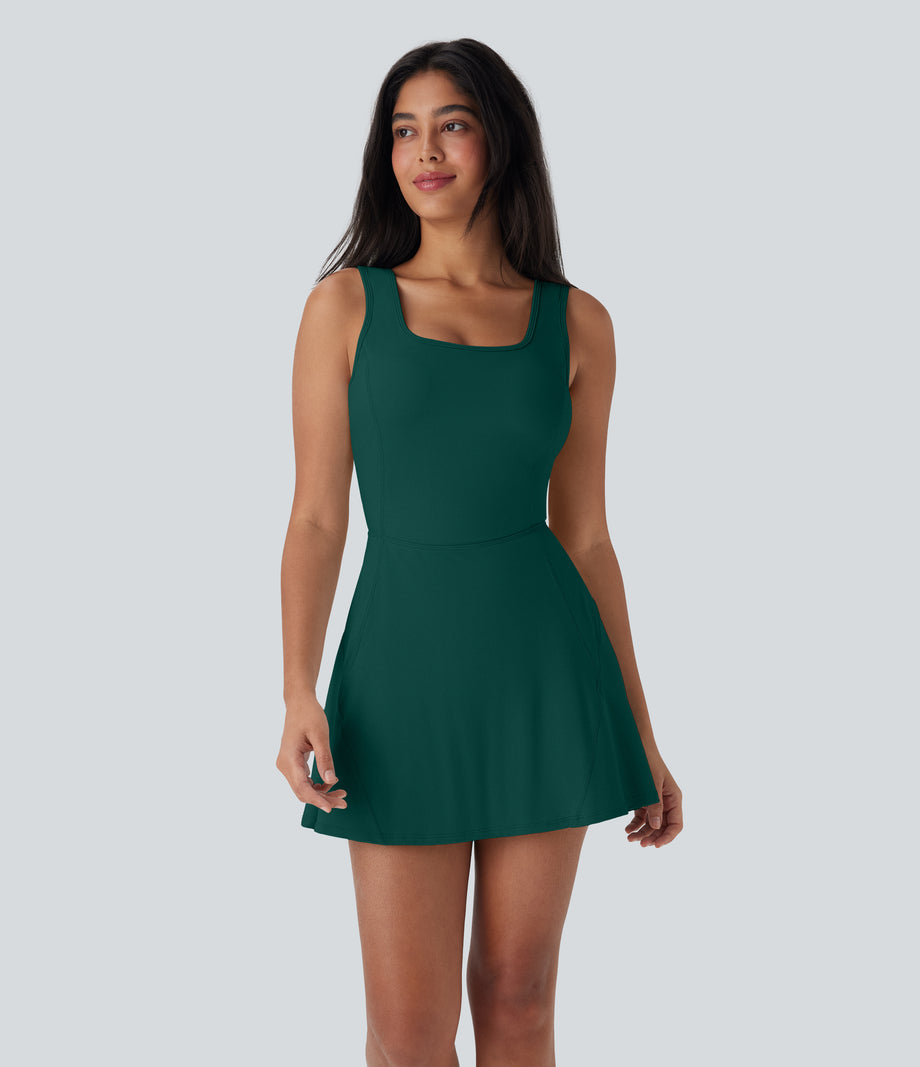 SoftlyZero™ Airy U Neck 2-in-1 Pocket Mini Cool Touch Dance Active Dress-Easy Peezy - Forest Biome