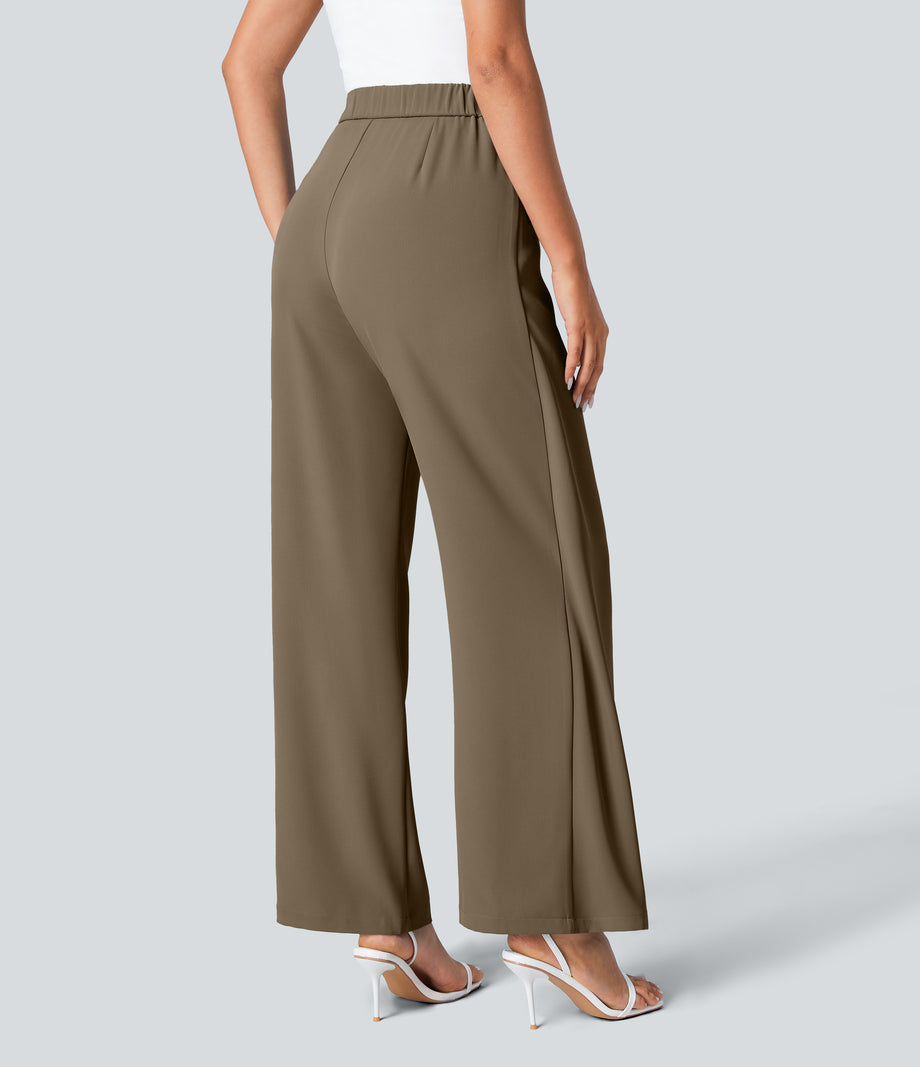 Halara Flex™ High Waisted Tie Side Wide Leg Work Pants - Lead Gray
