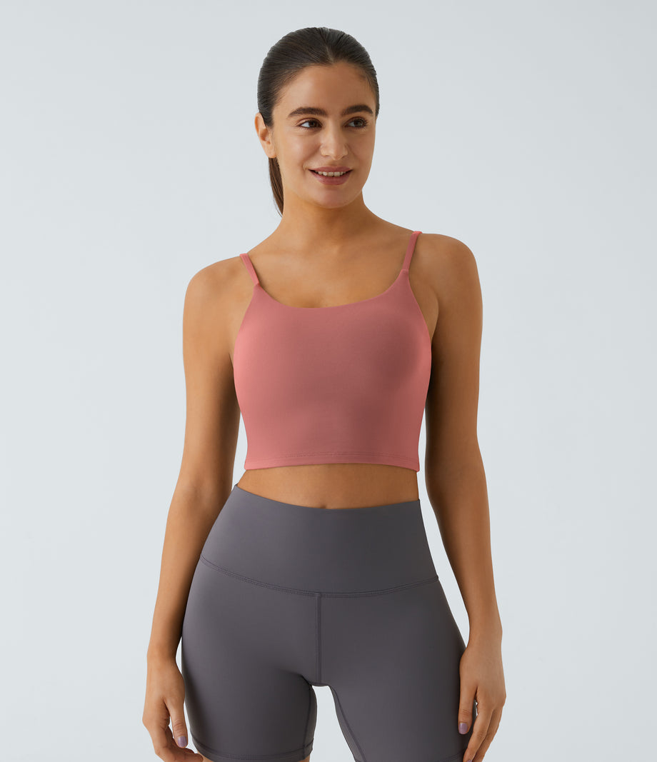 Basic Padded Workout Cropped Low Support Tank Top A-D Cups - Dusty Rose