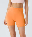 SoftlyZero™ Plush High Waisted Crossover Ruched Yoga Shorts 5'' - Sun Orange
