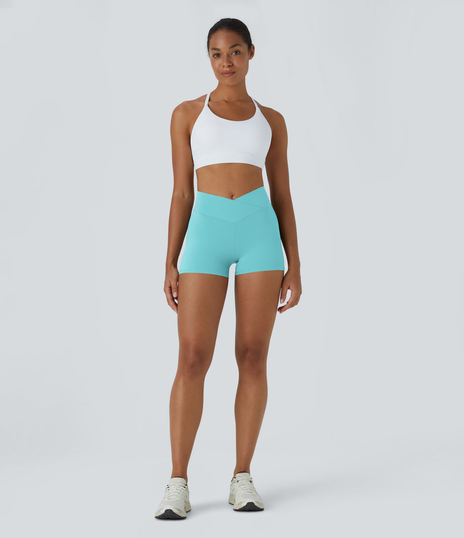SoftlyZero™ High Waisted Crossover Plain Yoga Biker Shorts 3''-UPF50+ - Island Paradise