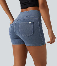 Halara Flex™ High Waisted Crossover Pocket Denim Casual Shorts 3" - Ice Crevice Denim