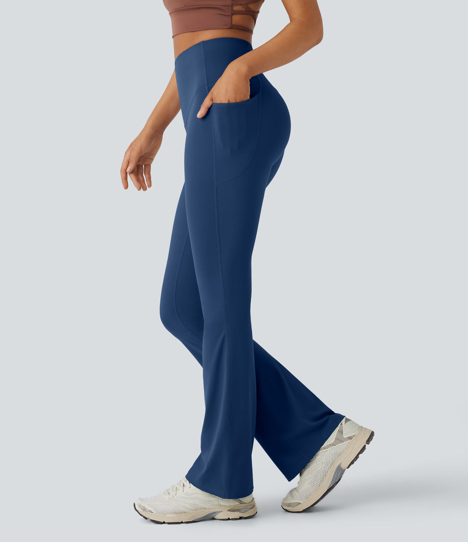 Halara UltraSculpt™ High Waisted Tummy Control Pocket Shaping Yoga Bootcut Leggings - Navy Peony