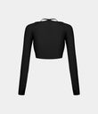 Ribbed Halter Strap Thumb Hole Cropped Yoga Sports Top - Black