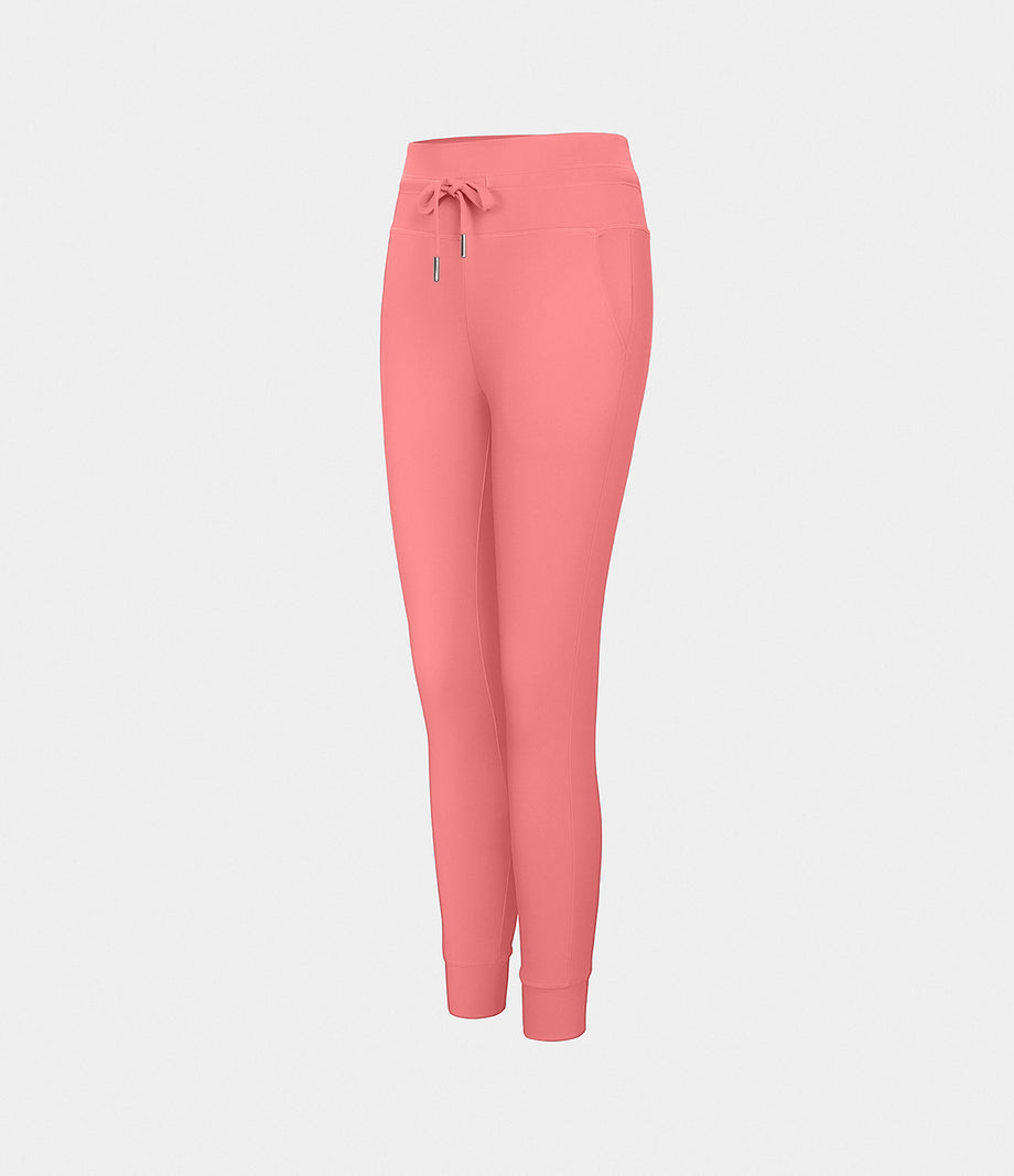 SoftlyZero™ Plush High Waisted Drawstring Pocket Plain Full Length Joggers - Shell Pink