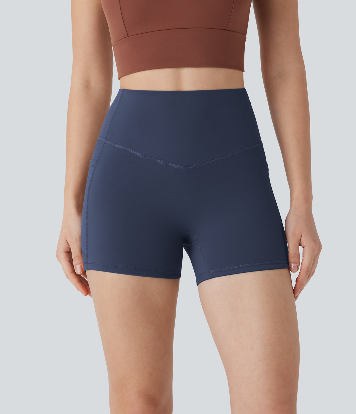 Halara UltraSculpt™ High Waisted Tummy Control Pocket Shaping Training Biker Shorts 3'' - Mood Indigo