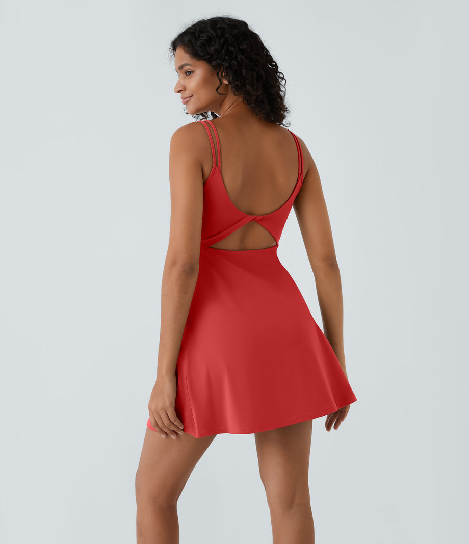 SoftlyZero™ Plush Double Straps 2-Piece Pocket Slip Dance Active Dress A-D Cups - Poinsettia