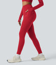 Halara Ultrasculpt™ Heat High Waisted Tummy Control Crossover Back Fleece Running Leggings with Pockets - Salsa