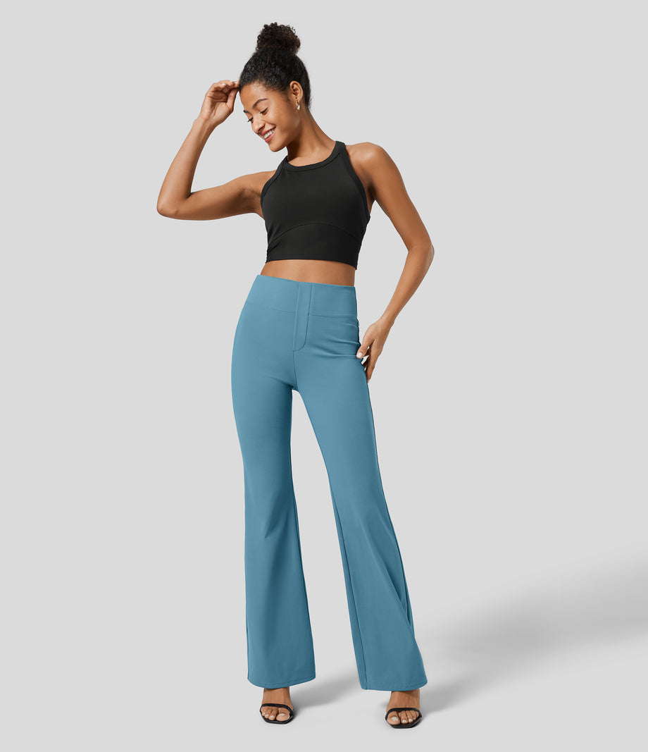 Halara Flex™ High Waisted Back Side Pocket Slight Flare Work Pants - Blue Heaven