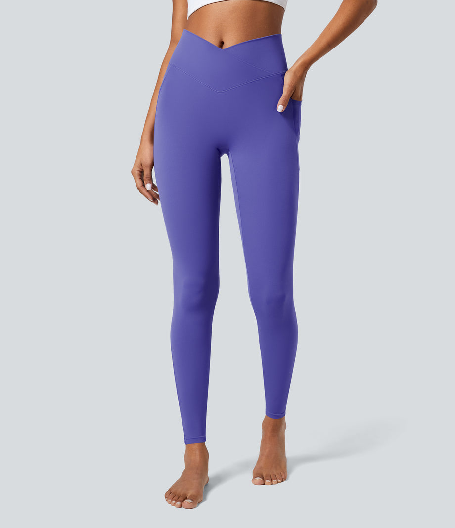 SoftlyZero™ Crossover Pocket Plain Leggings-UPF50+ - Misty Lavender