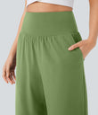 Breezeful™ High Waisted Tummy Control Split Hem Quick Dry Resort Pants with Pockets - Hot Wasabi - Green