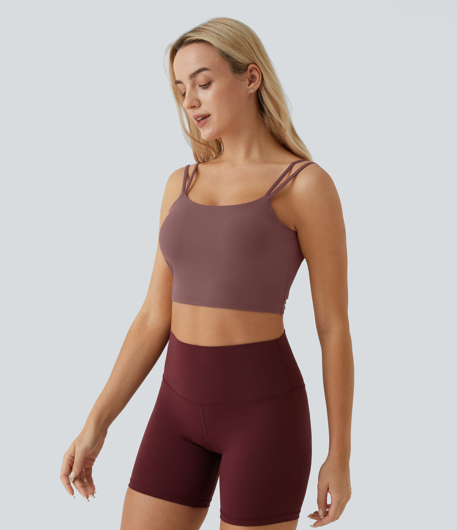 Double Straps Cropped Yoga Tank Top - Smoke Plum