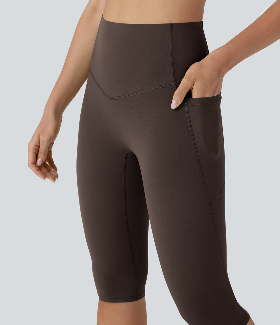 Halara UltraSculpt™ High Waisted Tummy Control Pedal Pusher Yoga Leggings with Pockets - Hot Fudge