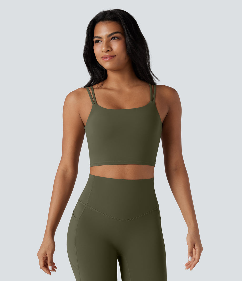 Halara UltraSculpt™ Double Straps Twisted Backless Cropped Yoga Tank Top - Grass Grey Green