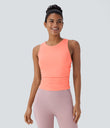 Round Neck Racerback Ruched Yoga Tank Top - Fusion Coral