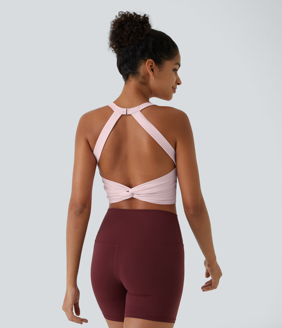SoftlyZero™ Plush Cut Out Cropped Yoga Tank Top - Primrose Pink