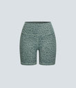 High Waisted Pocket Running Biker Shorts - Green Leopard Print